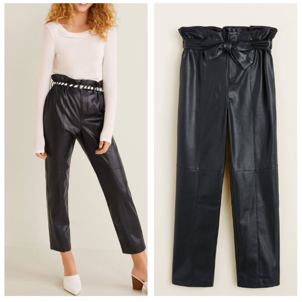 MANGO paperbag faux leather black pants